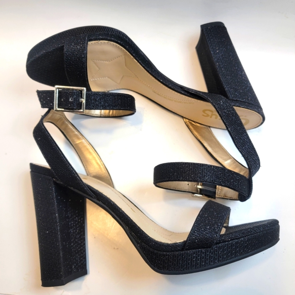 Circus by Sam Edelman Black Glitter Heels Ankle Straps Women's 7